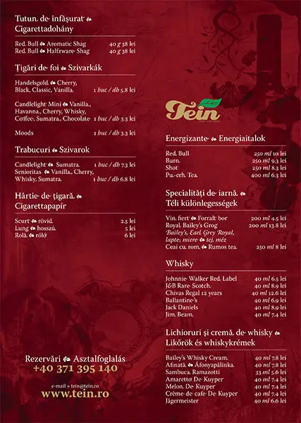 Tein Teahouse drinks menu graphic design